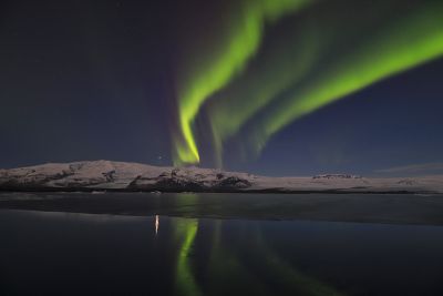 Polarlicht an der Jökulsárlón Gletscherlagune